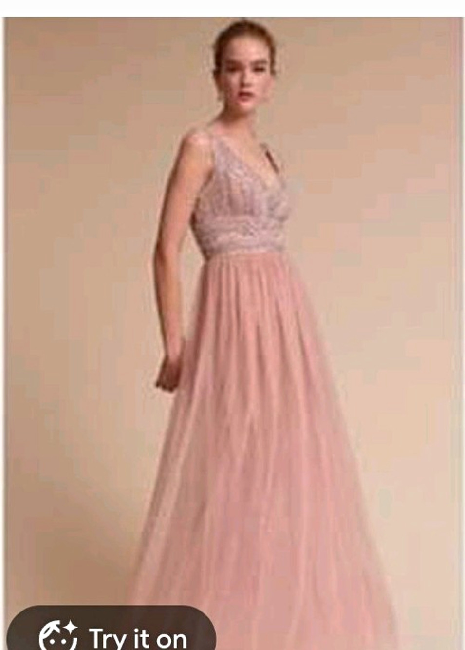 hitherto Women’s Pink Tulle Maxi Dress V-Neck Sleeveless Strappy Sz 14